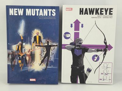 marvel new mutants and hawke comic books on a white background
