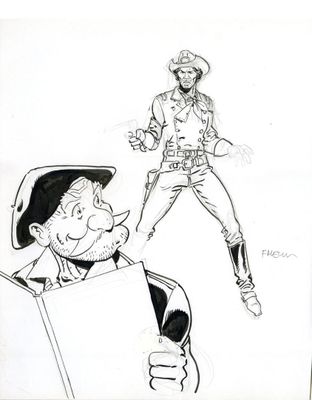 dessin représentant un homme portant un chapeau de cow-boy et un homme vêtu d'un costume de cow-boy