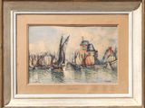 une image d'une peinture de bateaux dans l'eau