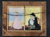 painting of a man and a woman sitting on a bench