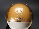 a helmet that is sitting on top of a table