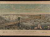 une vieille gravure représentant une vue de la ville de Boston depuis un pont