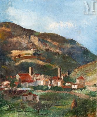 une image représentant un tableau d'une petite ville dans les montagnes