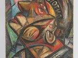 an oil painting of a man with a hat and glasses