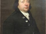 un tableau représentant un homme vêtu d'un manteau noir et d'une chemise blanche