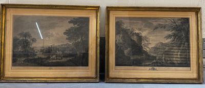 deux tableaux encadrés représentant un paysage avec des arbres et une rivière