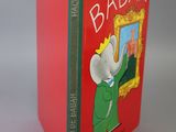 an image of a red book with a picture of an elephant in a green suit