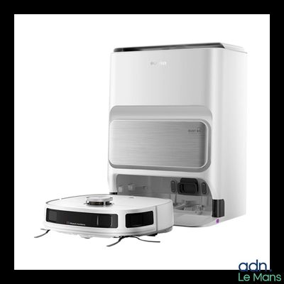 une image représentant un « roombake » blanc et un aspirateur noir et blanc