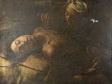 an old painting of a woman being held up by a man