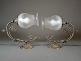 pair of antique silver plated glass vases with floral designs