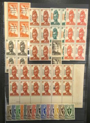 une vieille photo montrant une collection de timbres exposée dans une vitrine