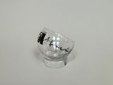 a small glass bowl that has a black and white design on it