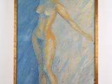 painting of a nude woman with a pink flower in her hair