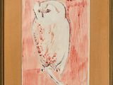 an image of a painting of a white owl on a pink background