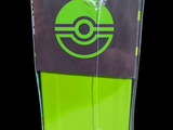 a green and black box with a black and white logo