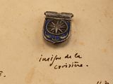 a small pin with a compass on it on a piece of paper