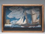 une image d'un tableau représentant un bateau dans l'eau