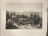 an old picture of a group of men standing around a dead animal
