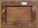 painting of a wooden frame with a label on it that says love