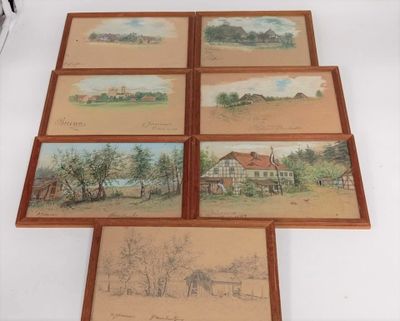 R.Johannsen, ensemble de sept études gouachées sur papier ma…