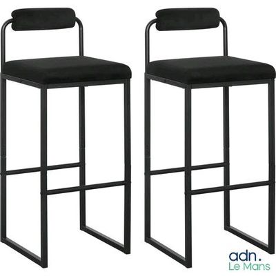 pair of black metal bar stools with black velvet seat