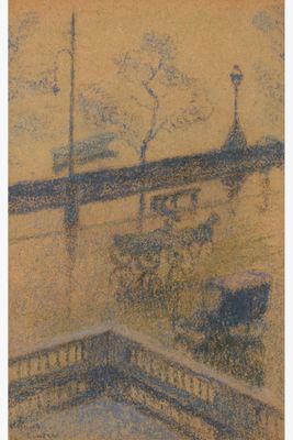 an image of a painting of a bridge over a body of water