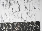 a black and white drawing of a group of nudes