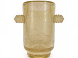 an image of a champagne colored glass vase with handles