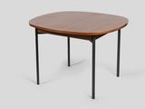 a small table with a wooden top and black legs