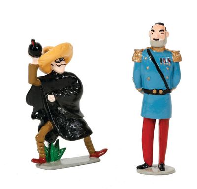 two figurines of a man and a woman dressed in uniforms