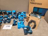 a lot of blue and black electronics on a table