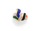 une bague en émail multicolore sertie de diamants