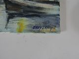 a painting of a boat in the water on the wall