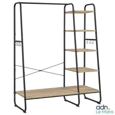 une étagère en bois et en métal comportant trois tablettes de chaque côté