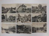several old black and white photographs of a city street