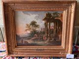 an old picture of a painting of a landscape in a gold frame