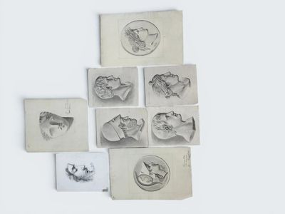 several drawings of various animals and birds on a white surface