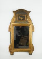 Miroir en bois et stuc doré et réchampi vert