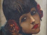an oil painting of a woman with flowers in her hair