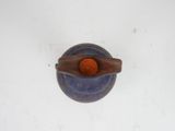 a small blue bowl with an orange inside of it