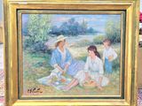 un tableau représentant trois femmes assises dans l'herbe