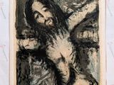 an image of a black and white drawing of a woman on a cross
