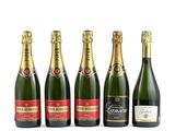 un lot de six bouteilles de champagne alignées les unes à côté des autres