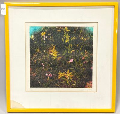 an image of a picture of flowers in a yellow frame