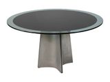 an image of a round table with a glass top and metal legs