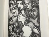 a black and white drawing of a group of people