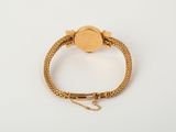 a close up of a gold bracelet with a chain around it