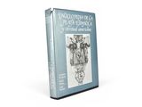 a book with a drawing of a man holding a cross on it