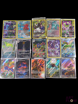 a lot of pokemon cards on a black background