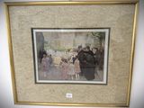 painting of a group of people standing around a table in a room